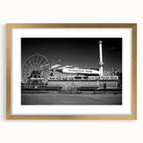 Extra large wall art depicting abstract Coney Island scenery in textured gold tones, ideal for living room decor.