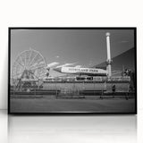 Large abstract wall art of Coney Island in acrylic, framed in black, featuring mid-century modernist style.