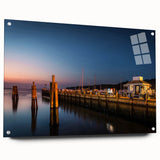 Acrylic print of a large abstract depiction of Long Island, NY, in muted gray and blue tones.