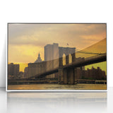Acrylic print of Brooklyn Bridge with muted gray and blue tones, ideal for modern art wall decor.