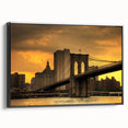 Black and white framed canvas of the Brooklyn Bridge, ideal for bedroom wall art with a vintage poster style.