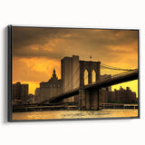 Black and white framed canvas of the Brooklyn Bridge, ideal for bedroom wall art with a vintage poster style.