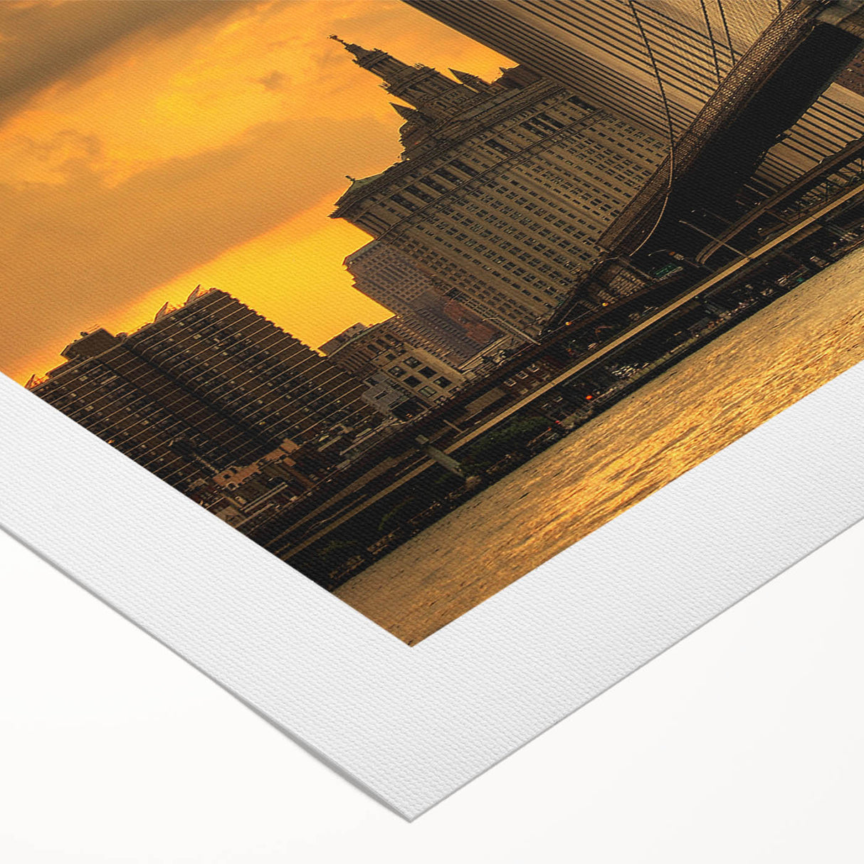 Art deco poster of the Brooklyn Bridge in muted metallic tones on rolled canvas, suitable for dining room decor.