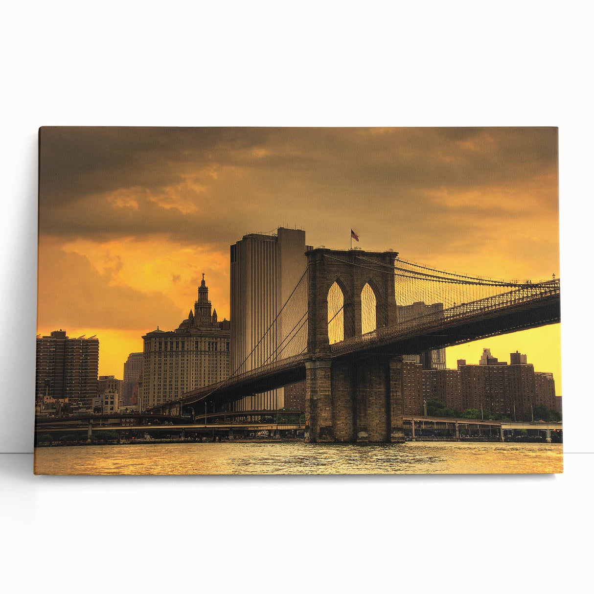 Black and white photo of the Brooklyn Bridge on stretched canvas, ideal for kitchen wall art or bedroom ambiance.