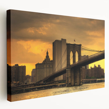 Stretched canvas print of the Brooklyn Bridge in grayscale, ideal for kitchen wall art.