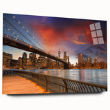 Large abstract depiction of Brooklyn skyline in muted blues on acrylic glass, suitable for bedroom or dining room art.