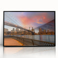 Large abstract wall art depicting the Brooklyn skyline in muted black and gray tones, framed in acrylic.