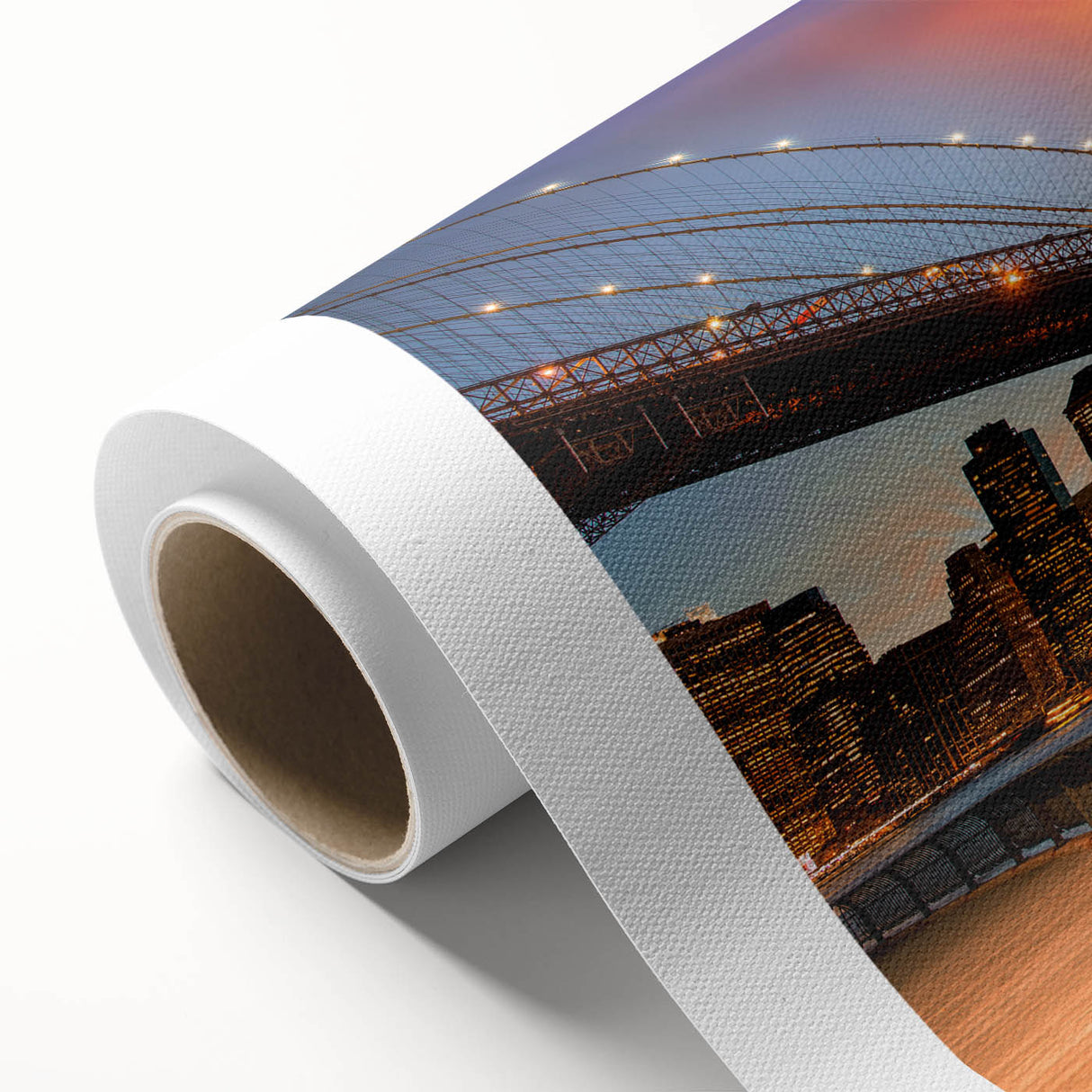 Art deco poster of Brooklyn Bridge in muted gray tones on rolled canvas, ideal for nursery wall art or dining room.