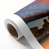 Art deco poster of Brooklyn Bridge in muted gray tones on rolled canvas, ideal for nursery wall art or dining room.