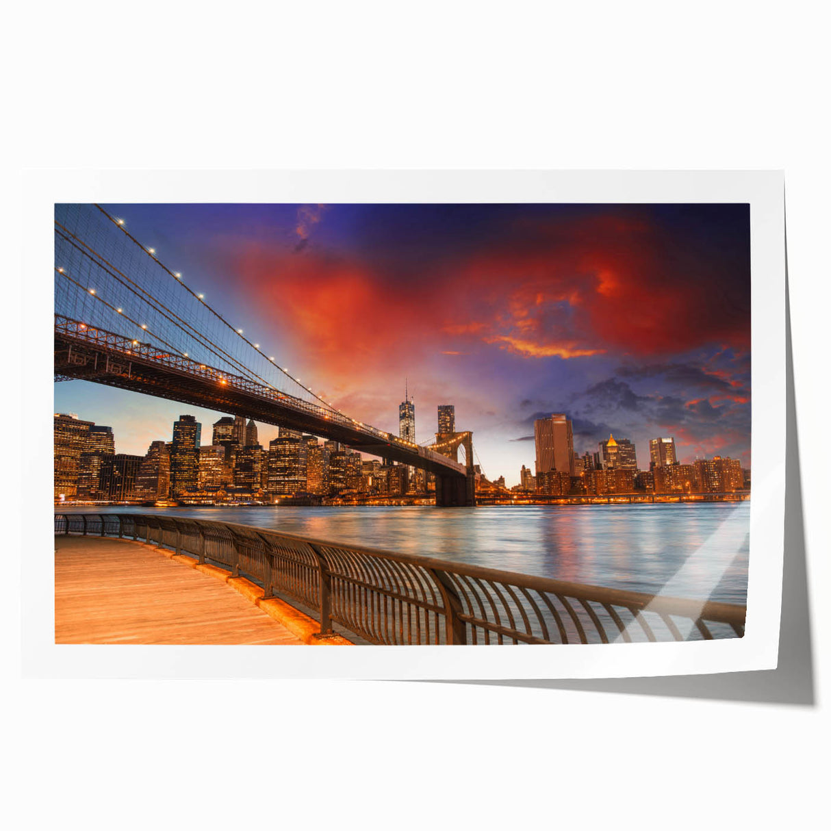 Extra large rolled print of the Brooklyn skyline in muted gray and blue tones, ideal for dining room wall art.