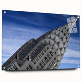 Acrylic print of the Chrysler Building with a side view, featuring muted metallic tones.