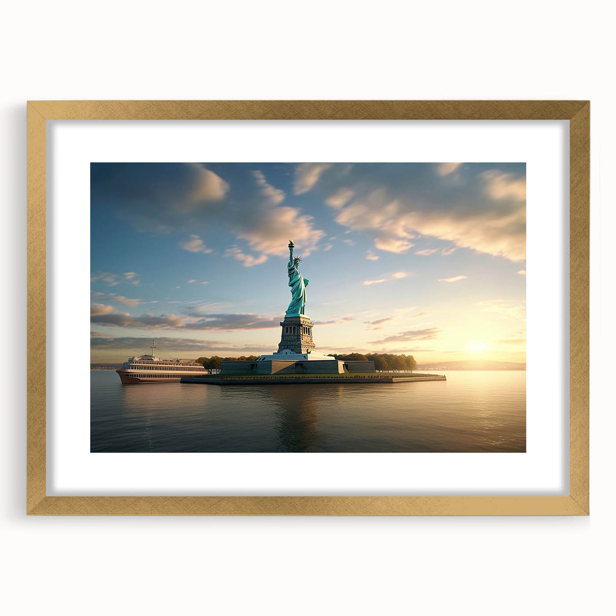 Extra large abstract art print of Ellis Island in textured style, using muted earth tones on a framed canvas.