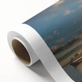 Art Deco poster of Ellis Island with pastel hues on rolled canvas, ideal for nursery wall art or dining room decor.