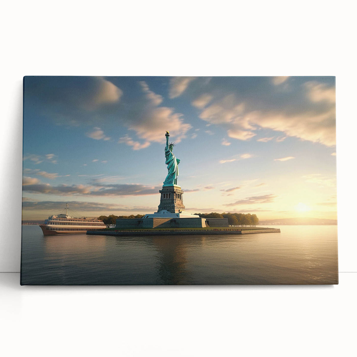 Black and white photo of Ellis Island on stretched canvas, suited as large kitchen wall art or bedroom decor.