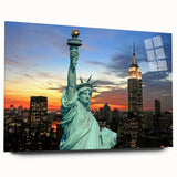 Acrylic print of New York City skyline in muted gray, ideal for bedroom or dining room art.