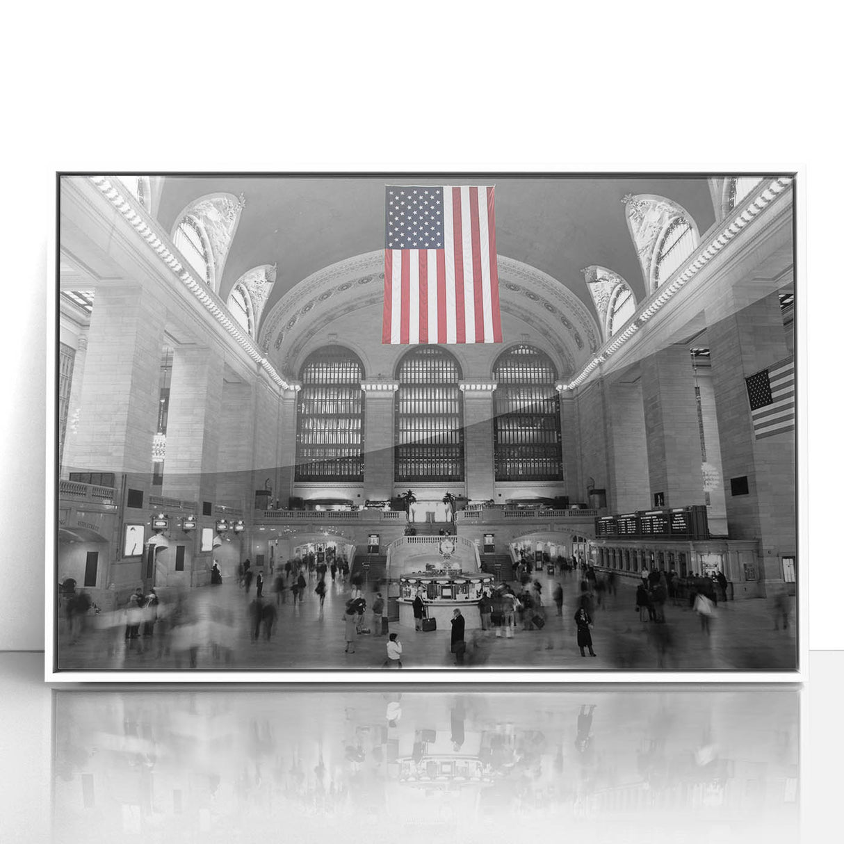 Art deco poster of Grand Central Station in monochrome tones on framed acrylic, suitable for modern art wall decor.