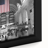 Extra large framed canvas of New York City's Grand Central in textured black with colorful accents.