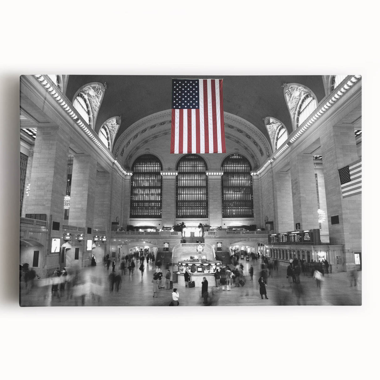 Black and white photograph of Grand Central Station on stretched canvas, suitable for kitchen art.