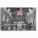 Black and white photograph of Grand Central Station on stretched canvas, suitable for kitchen art.