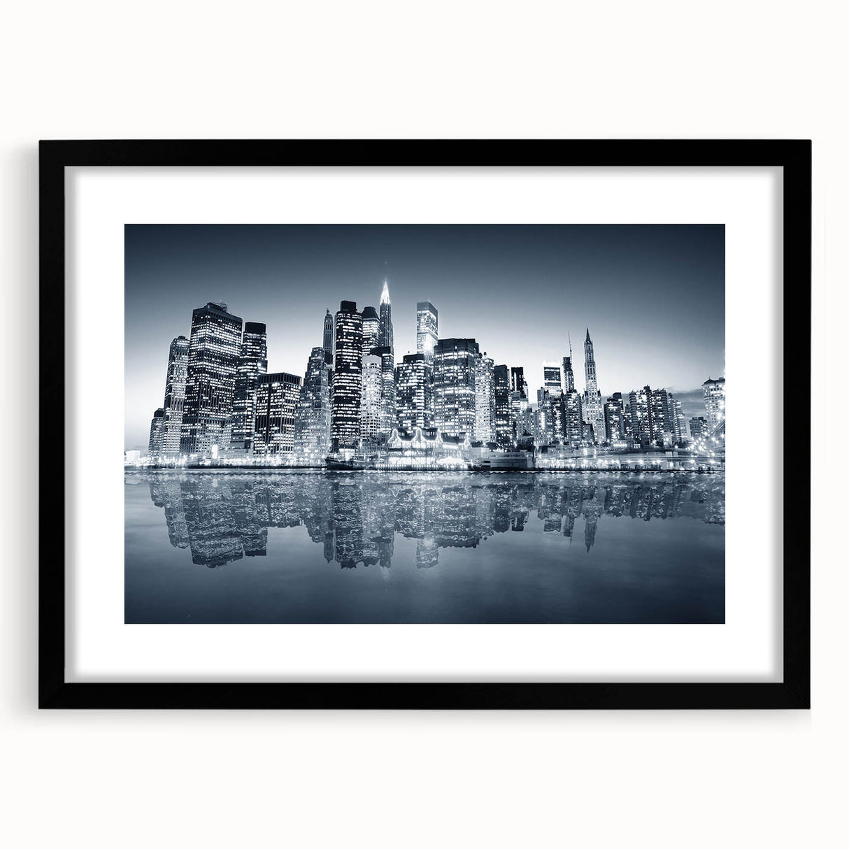 Extra large, textured abstract art print of Manhattan skyline in vibrant colors on a framed canvas.