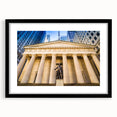 Extra large abstract art print of NYC skyline in vibrant, colorful hues on textured canvas, ideal for living room decor.