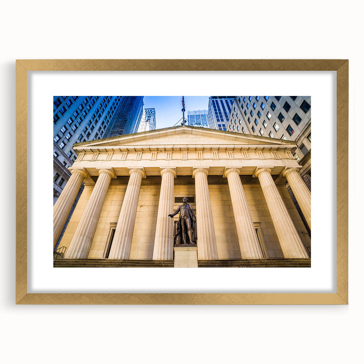 Extra large wall art featuring a textured abstract depiction of NYC in muted gold and gray tones on a framed canvas.