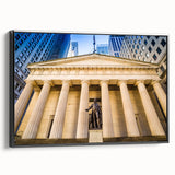 Black and white framed canvas of New York City skyline, ideal for bedroom wall art.
