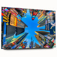 Acrylic glass print of Times Square with vibrant colors and bustling street scene.