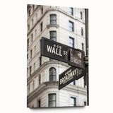 Acrylic print of a large abstract depiction of NYC's Wall Street in muted gray and blue tones.