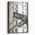 Black and white landscape art of Wall Street on framed canvas, suited for bedroom wall decor in a vintage poster style.
