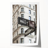 Extra large rolled print of Wall Street with a floral overlay, in muted gray and blue tones, ideal for art wall dining room.