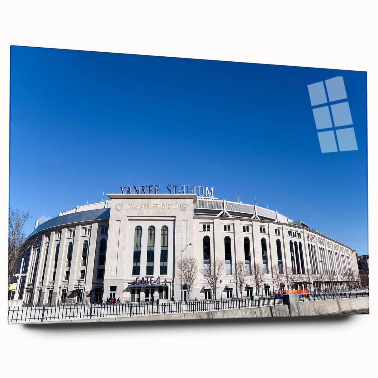 Acrylic print of a large abstract depiction of NYC, featuring vivid blue and gray tones.