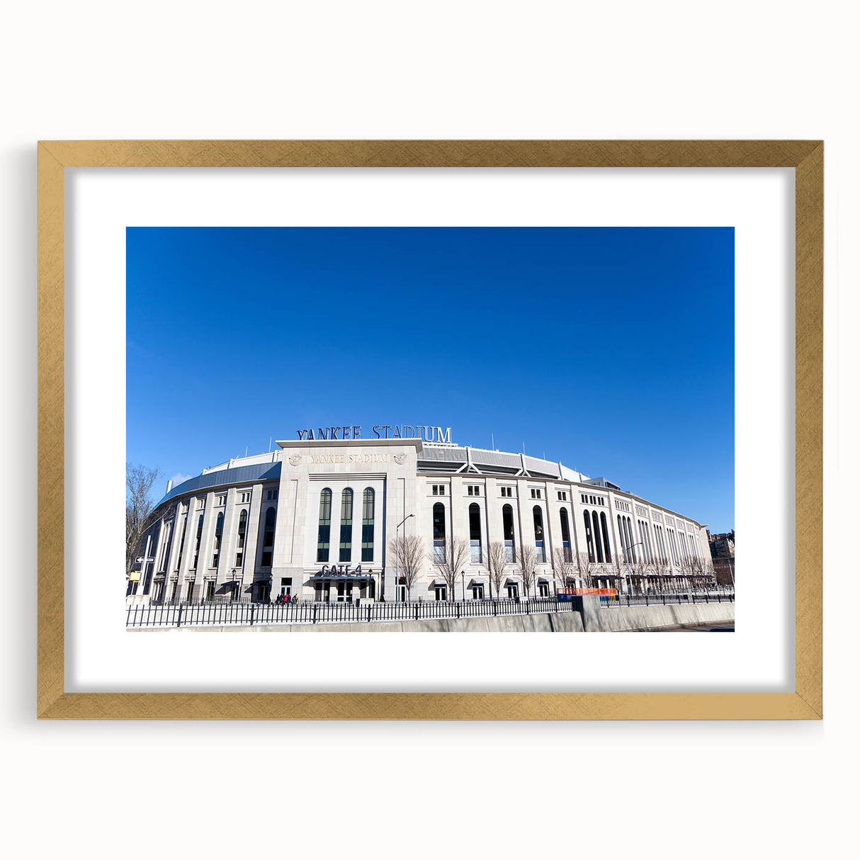 Extra large abstract art print of NYC skyline in textured gold frame, ideal for living room decor.