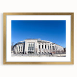 Extra large abstract art print of NYC skyline in textured gold frame, ideal for living room decor.