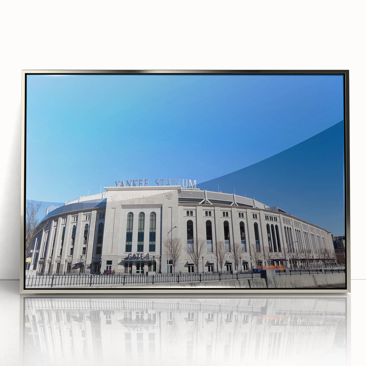 Mid-century modernist style New York City skyline rendered in monochrome tones on a framed acrylic panel.