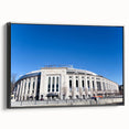 Black and white framed canvas of a vintage New York Yankee Stadium landscape, ideal for bedroom wall art.