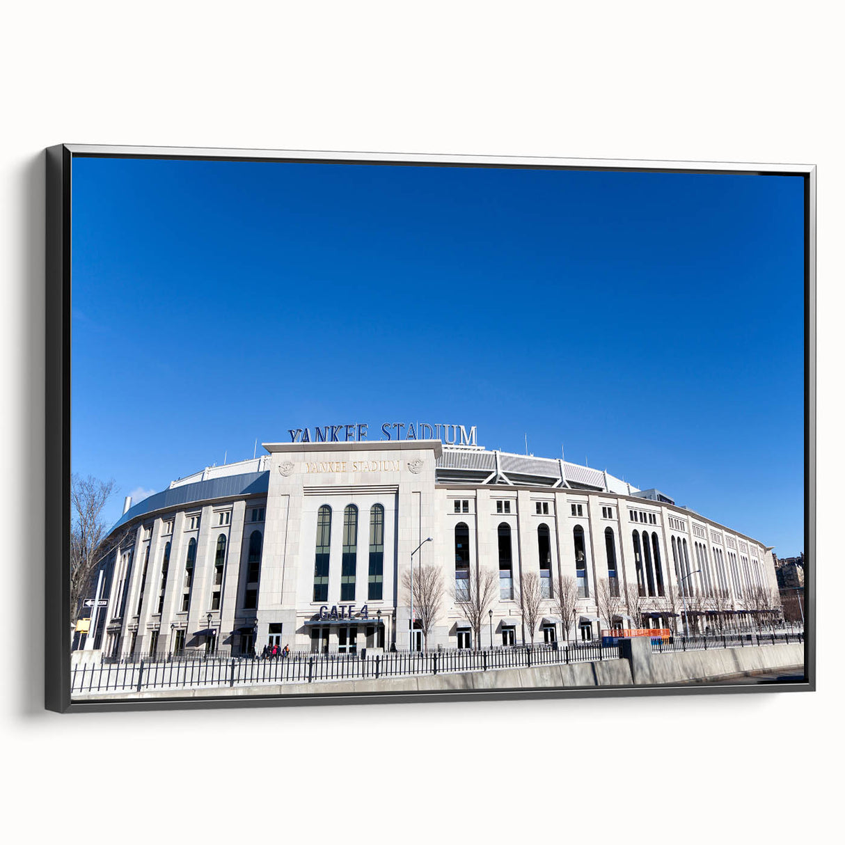 Black and white framed canvas of a vintage New York Yankee Stadium landscape, ideal for bedroom wall art.