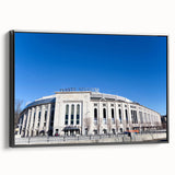 Black and white framed canvas of a vintage New York Yankee Stadium landscape, ideal for bedroom wall art.