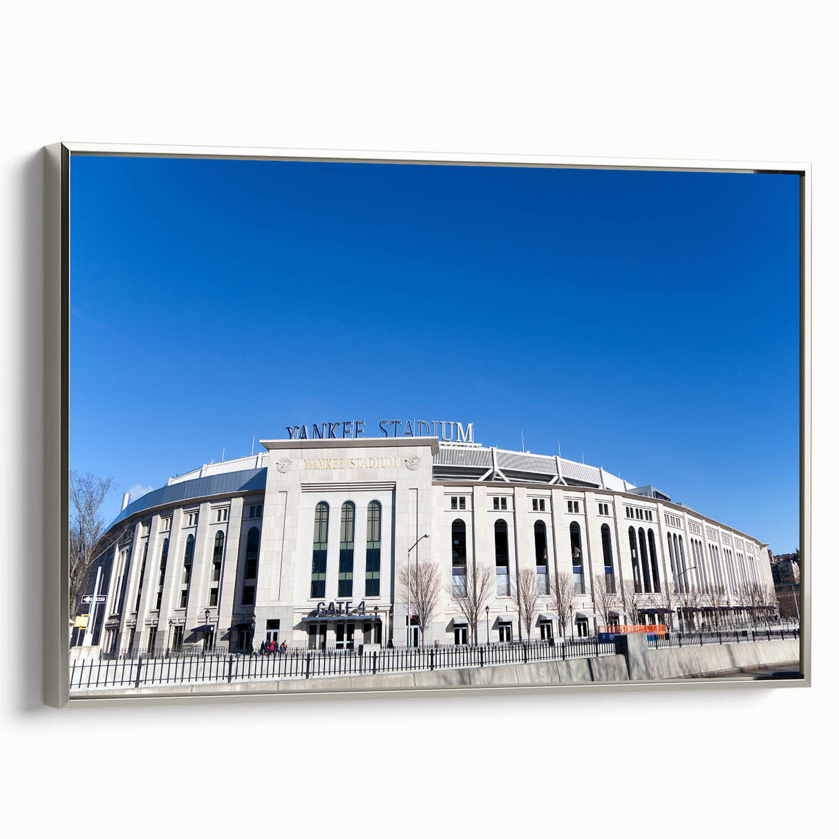Landscape art painting of NYC with colorful skyline on framed canvas, ideal for modern living room decor.
