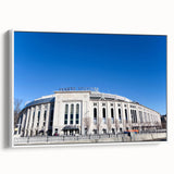 Vintage poster art of NYC with colorful skyline on extra large framed canvas, ideal for living room decor.