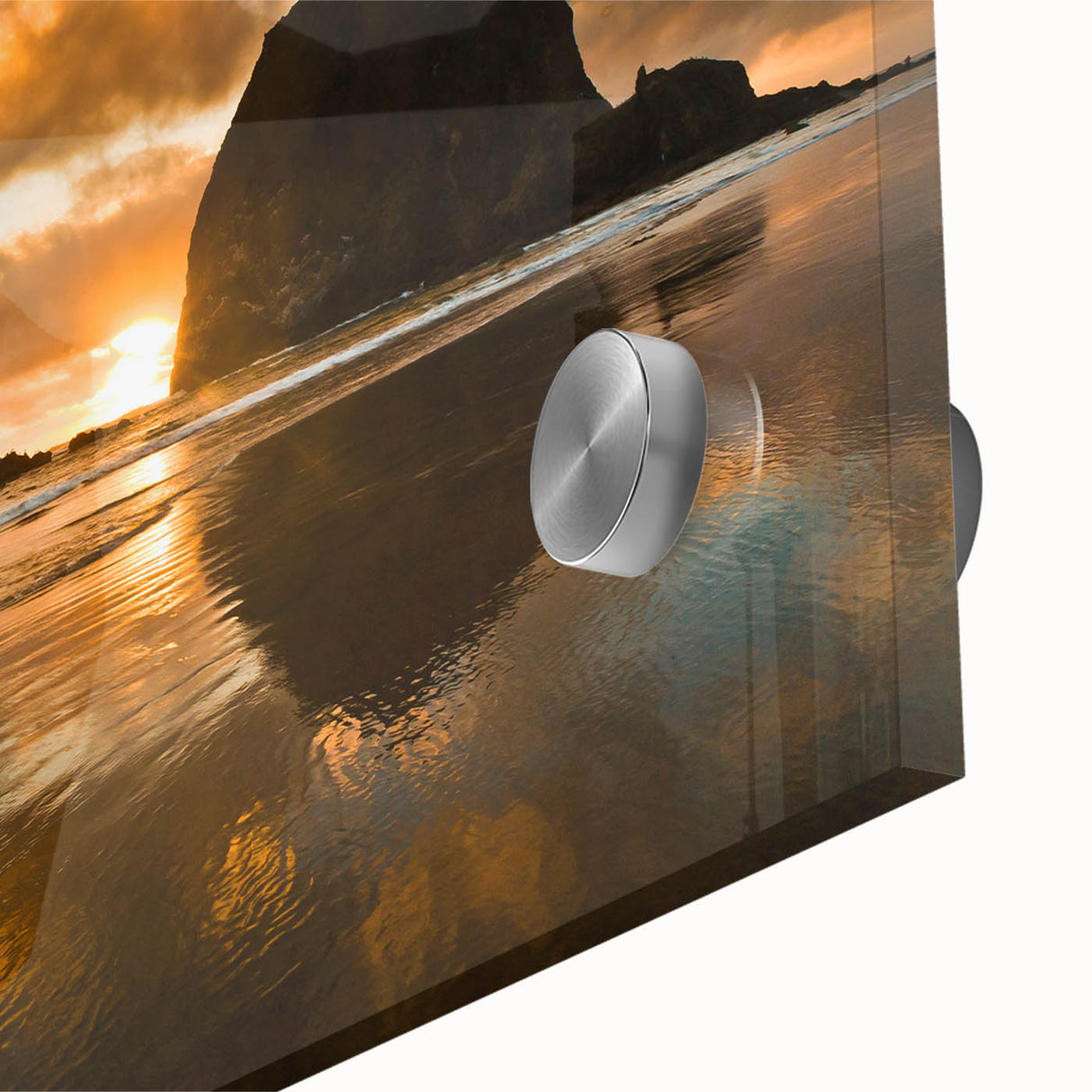 Large abstract wall art of Cannon Beach, Oregon, in pastel shades on acrylic glass, ideal for dining room art.