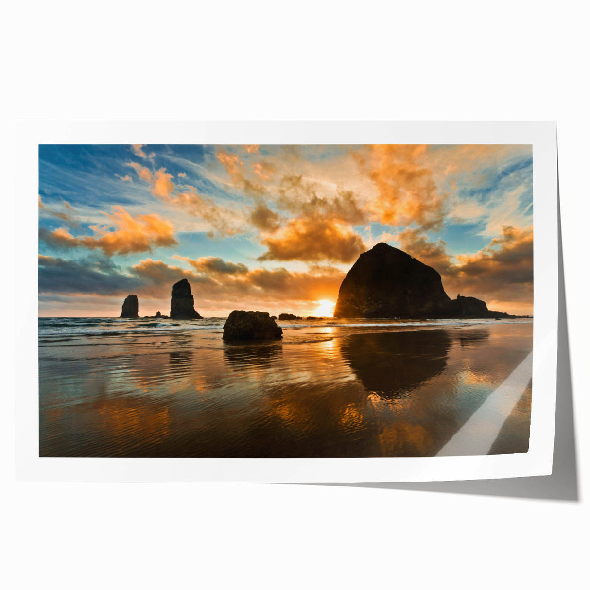 Rolled print of Cannon Beach, Oregon, with soft pastel shades, ideal for art wall dining room decor.