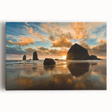 Black and white photo of Cannon Beach, Oregon on stretched canvas, suitable for kitchen wall art.