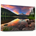 Acrylic print of Mount Hood in Oregon with a forest foreground in muted green and blue tones.