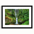 Extra large framed wall art featuring an abstract print of Multnomah Falls in vibrant colors, ideal for living room decor.