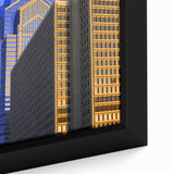 Extra large framed canvas depicting a textured, colorful Philadelphia skyline, ideal for living room decor.