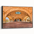 Framed canvas of Pittsburgh landscape in black and white tones, ideal for bedroom wall decor.