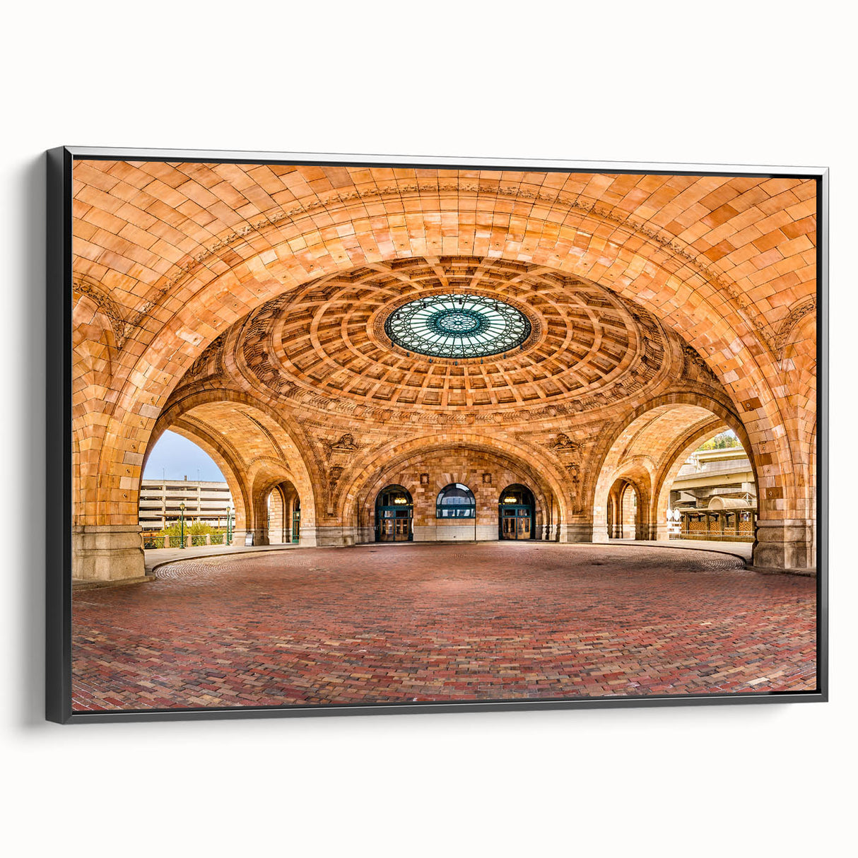 Framed canvas of Pittsburgh landscape in black and white tones, ideal for bedroom wall decor.