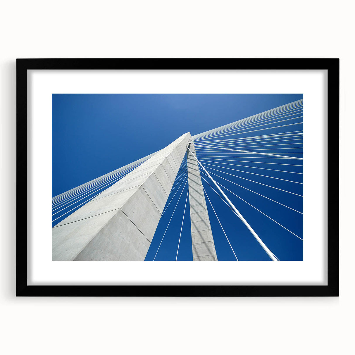 Extra large abstract art print of Charleston scenery in vibrant colors, framed with a black mat.