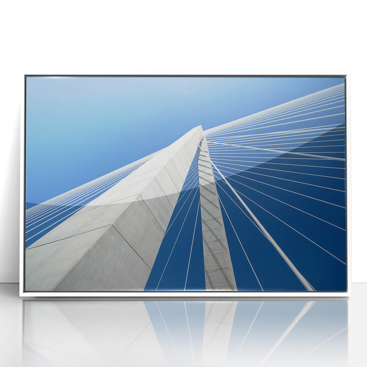 Art Deco style poster of Charleston, South Carolina, in muted pastel colors on a white framed acrylic.
